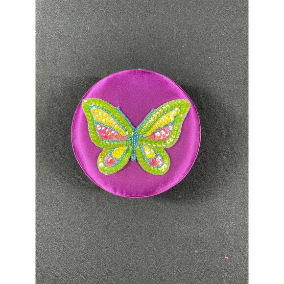 Vintage Purple Satin Gift Box with a Beaded and Sequenced Butterfly - Picture 1 of 6